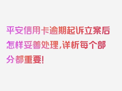 平安信用卡逾期起诉立案后怎样妥善处理，详析每个部分都重要！