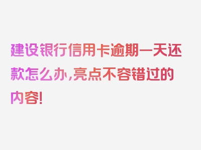 建设银行信用卡逾期一天还款怎么办，亮点不容错过的内容！