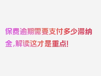 保费逾期需要支付多少滞纳金，解读这才是重点！