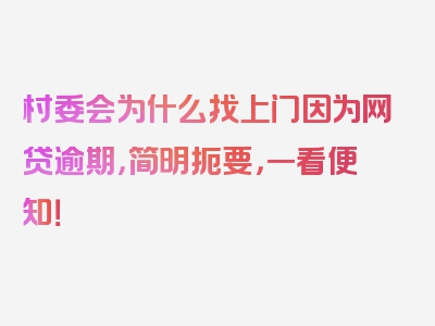 村委会为什么找上门因为网贷逾期，简明扼要，一看便知！