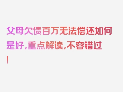 父母欠债百万无法偿还如何是好，重点解读，不容错过！