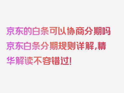 京东的白条可以协商分期吗京东白条分期规则详解，精华解读不容错过！