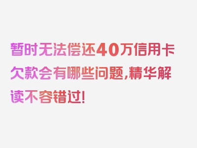 暂时无法偿还40万信用卡欠款会有哪些问题，精华解读不容错过！