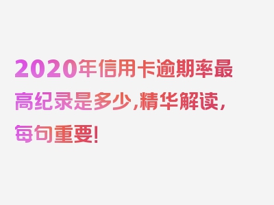 2020年信用卡逾期率最高纪录是多少，精华解读，每句重要！