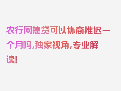 农行网捷贷可以协商推迟一个月吗，独家视角，专业解读！