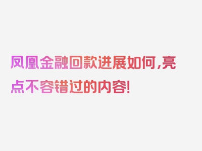 凤凰金融回款进展如何，亮点不容错过的内容！