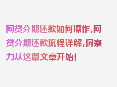 网贷分期还款如何操作,网贷分期还款流程详解，洞察力从这篇文章开始！