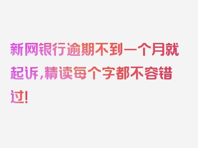 新网银行逾期不到一个月就起诉，精读每个字都不容错过！