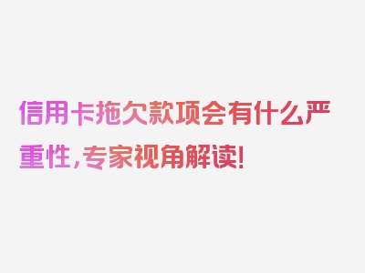 信用卡拖欠款项会有什么严重性，专家视角解读！