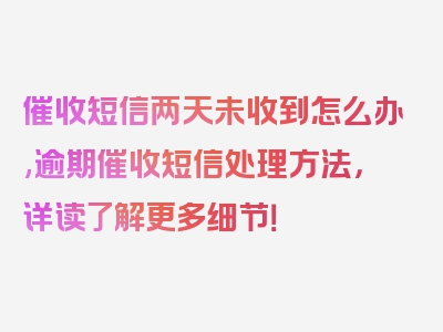 催收短信两天未收到怎么办,逾期催收短信处理方法，详读了解更多细节！