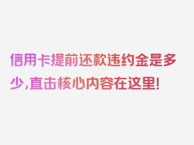 信用卡提前还款违约金是多少，直击核心内容在这里！