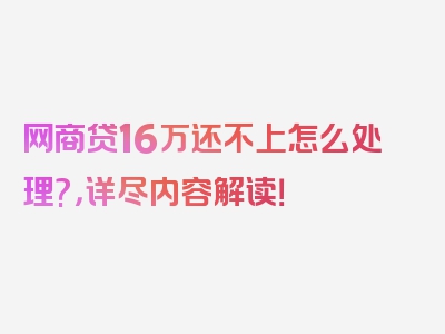 网商贷16万还不上怎么处理?，详尽内容解读！