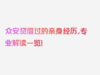 众安贷借过的亲身经历，专业解读一览！