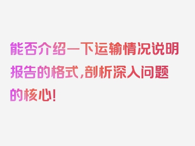 能否介绍一下运输情况说明报告的格式，剖析深入问题的核心！