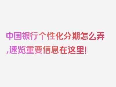 中国银行个性化分期怎么弄，速览重要信息在这里！