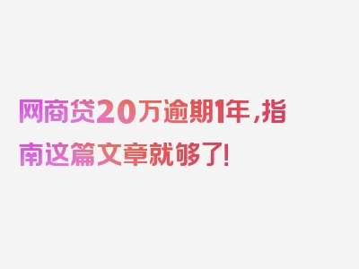 网商贷20万逾期1年，指南这篇文章就够了！