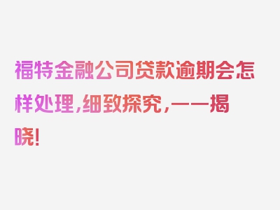 福特金融公司贷款逾期会怎样处理，细致探究，一一揭晓！