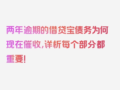 两年逾期的借贷宝债务为何现在催收，详析每个部分都重要！