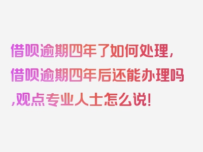 借呗逾期四年了如何处理,借呗逾期四年后还能办理吗，观点专业人士怎么说！