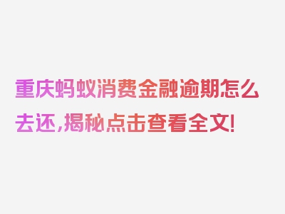 重庆蚂蚁消费金融逾期怎么去还，揭秘点击查看全文！