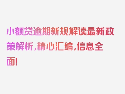 小额贷逾期新规解读最新政策解析，精心汇编，信息全面！