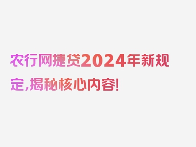 农行网捷贷2024年新规定，揭秘核心内容！