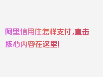 阿里信用住怎样支付，直击核心内容在这里！