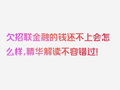 欠招联金融的钱还不上会怎么样，精华解读不容错过！