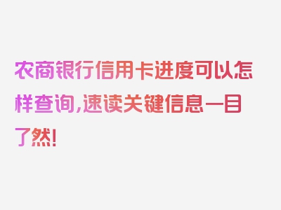 农商银行信用卡进度可以怎样查询，速读关键信息一目了然！