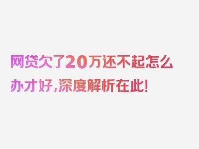 网贷欠了20万还不起怎么办才好，深度解析在此！