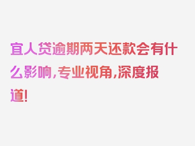 宜人贷逾期两天还款会有什么影响，专业视角，深度报道！