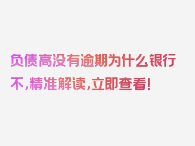 负债高没有逾期为什么银行不，精准解读，立即查看！