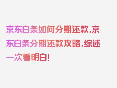 京东白条如何分期还款,京东白条分期还款攻略，综述一次看明白！