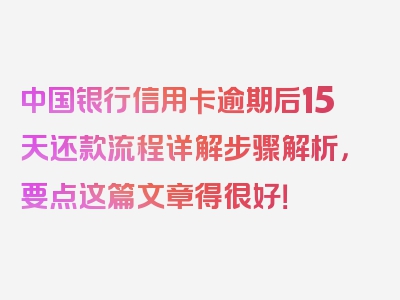 中国银行信用卡逾期后15天还款流程详解步骤解析，要点这篇文章得很好！