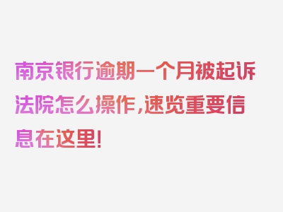 南京银行逾期一个月被起诉法院怎么操作，速览重要信息在这里！