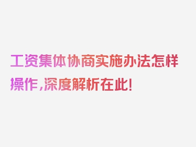 工资集体协商实施办法怎样操作，深度解析在此！