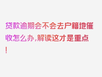 贷款逾期会不会去户籍地催收怎么办，解读这才是重点！