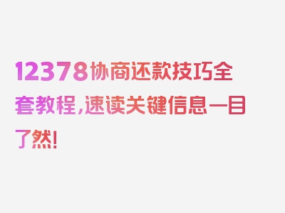 12378协商还款技巧全套教程，速读关键信息一目了然！