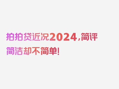 拍拍贷近况2024，简评简洁却不简单！