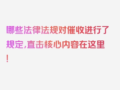 哪些法律法规对催收进行了规定，直击核心内容在这里！