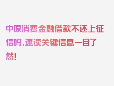 中原消费金融借款不还上征信吗，速读关键信息一目了然！