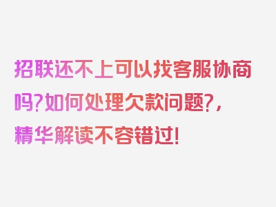 招联还不上可以找客服协商吗?如何处理欠款问题?，精华解读不容错过！