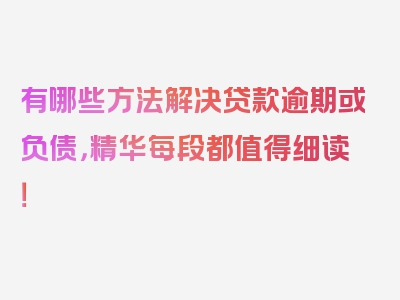 有哪些方法解决贷款逾期或负债，精华每段都值得细读！