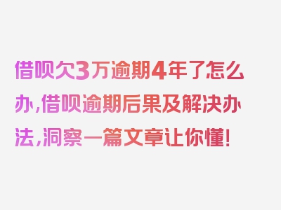 借呗欠3万逾期4年了怎么办,借呗逾期后果及解决办法，洞察一篇文章让你懂！