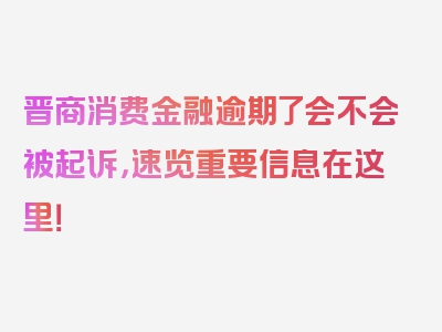 晋商消费金融逾期了会不会被起诉，速览重要信息在这里！