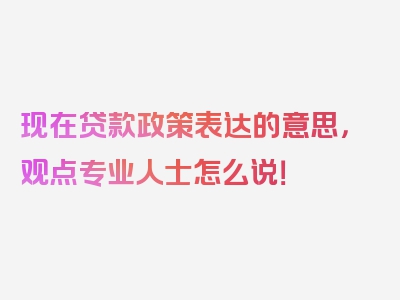 现在贷款政策表达的意思，观点专业人士怎么说！