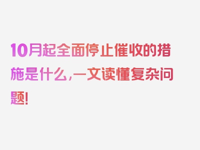 10月起全面停止催收的措施是什么,一文读懂复杂问题！