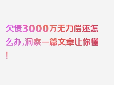 欠债3000万无力偿还怎么办，洞察一篇文章让你懂！