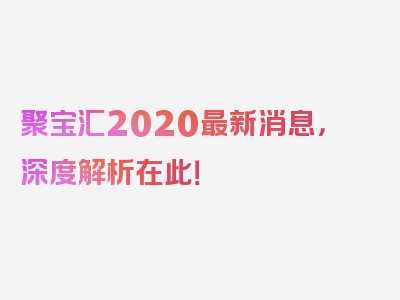 聚宝汇2020最新消息，深度解析在此！