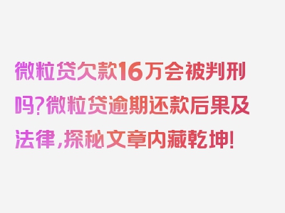 微粒贷欠款16万会被判刑吗?微粒贷逾期还款后果及法律，探秘文章内藏乾坤！